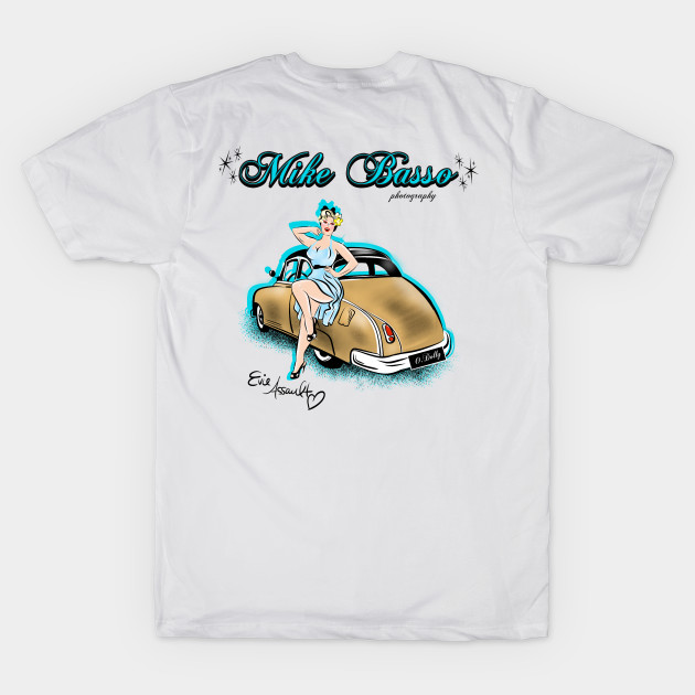 Back Design T- Shirts Blonde Pinup with Gold Custom Car by Mike Basso Photography 